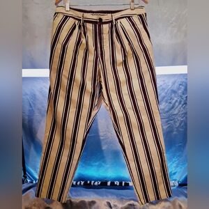 ASOS Pleated Pants Men’s 34 Cream Burgundy Stripe Cropped